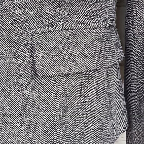 Banana Republic Wool Tweed Herringbone Ruffle Collar Blazer Gray Suit Jacket 0 - Picture 8 of 16